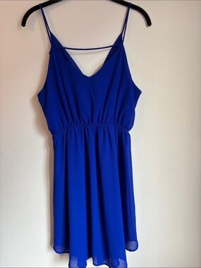 Stunning Monteau Spaghetti Straps Chiffon Mini Dress Cobalt Blue Size L